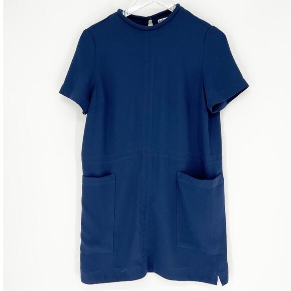 Babe NYC Silk Pocket Front Mini Dress 6 Blue - Picture 1 of 6